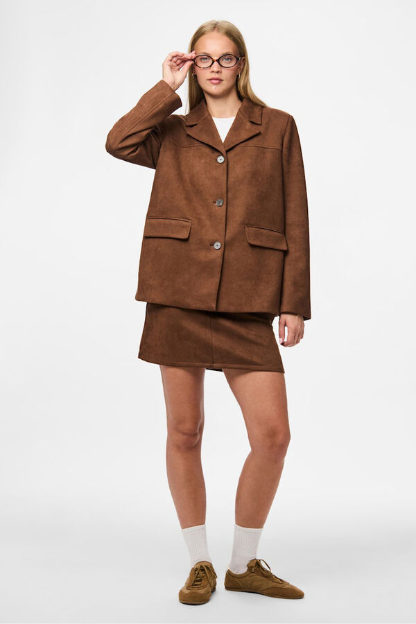 Pieces Blazer de camur&ccedil;a castanho