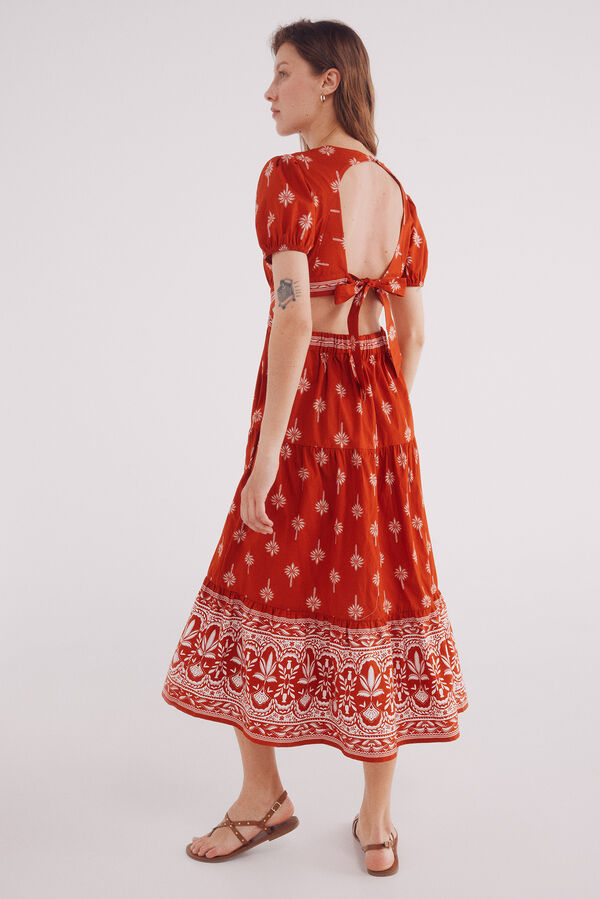 Springfield Vestido midi cut out estampado naranja