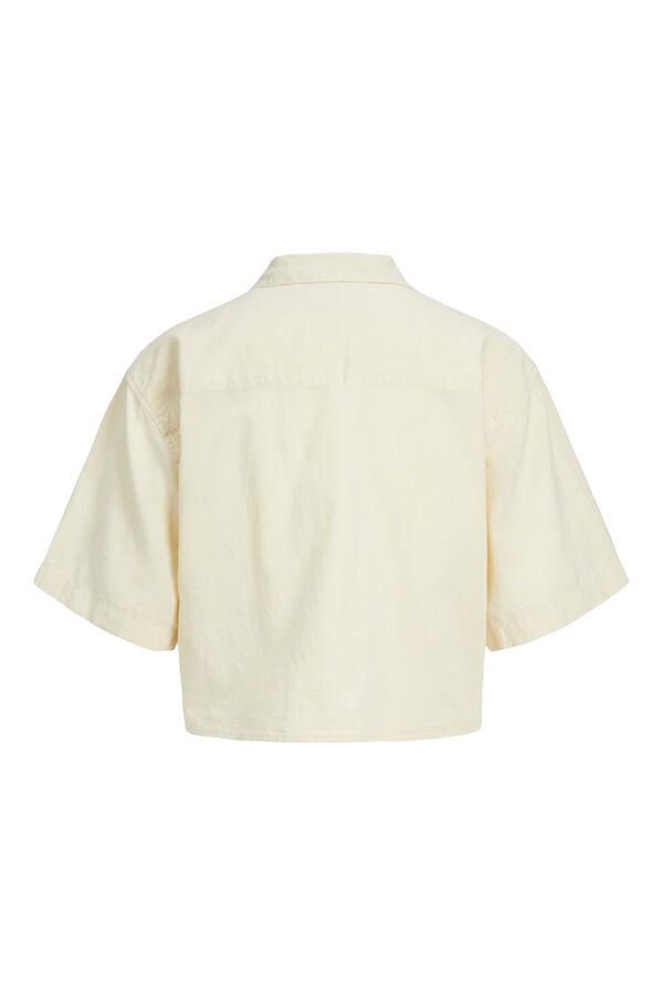 Springfield Camisa crop de lino de manga corta branco