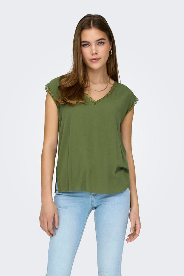Only Blusa manga curta renda verde