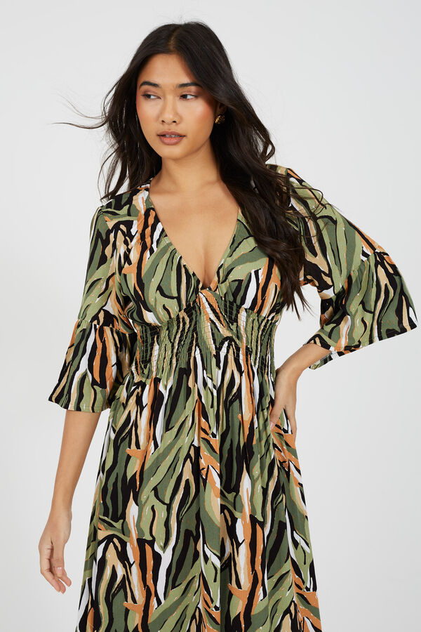 Brave Soul Vestido estampado de manga francesa blanco