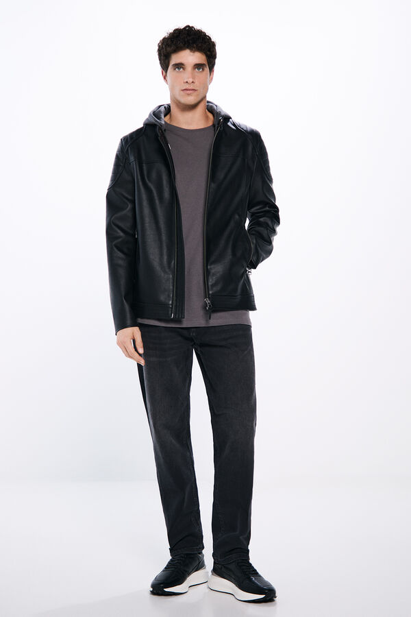 Springfield Cazadora efecto piel capucha negro