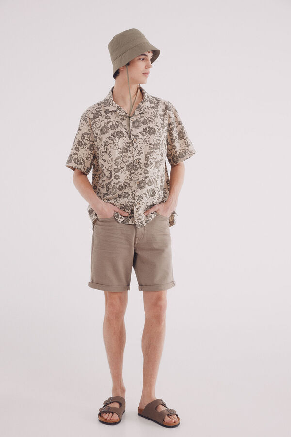 Springfield Camisa de manga curta de algodão estampado bege