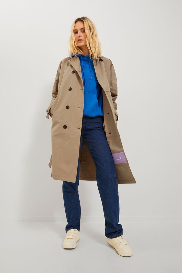 Jack & Jones Gabardina corte maxi con cintur&oacute;n beige