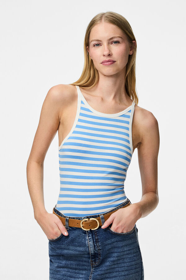 Pieces Top às riscas azul