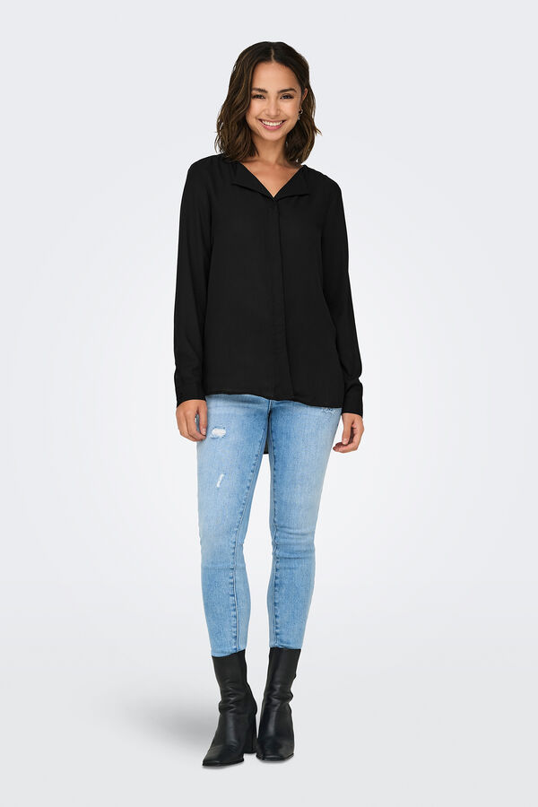 Only Camisa fluida de manga comprida comprida preto