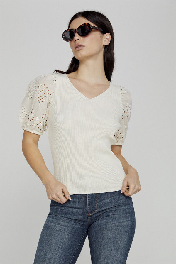 Only Top de malha manga abalonada cru