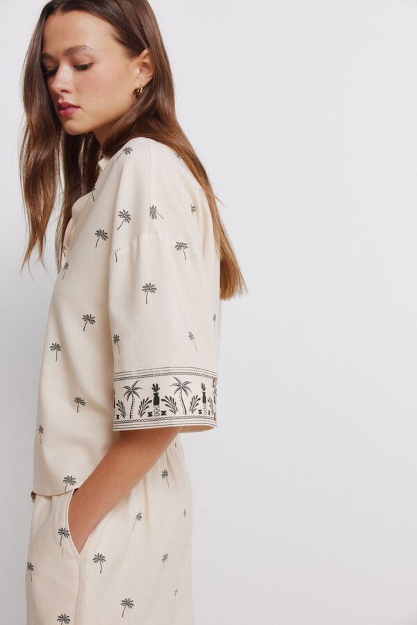 Springfield Camisa de manga curta em linho oversize bege