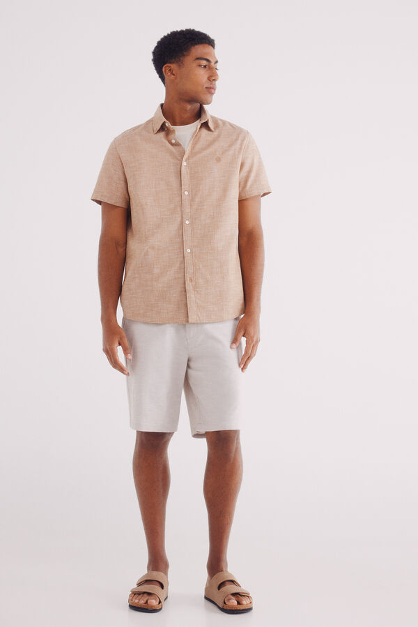 Springfield Camisa manga corta efecto lino beige