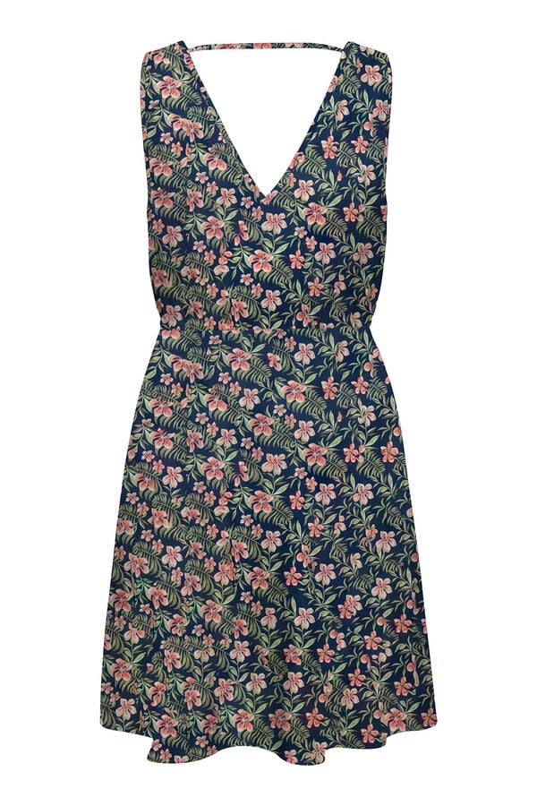 Only Vestido curto com al&ccedil;as largas  azul