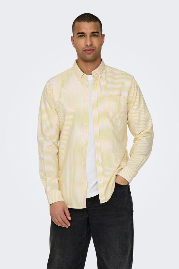 Only & Sons Camisa de manga comprida Oxford &agrave;s riscas estampado