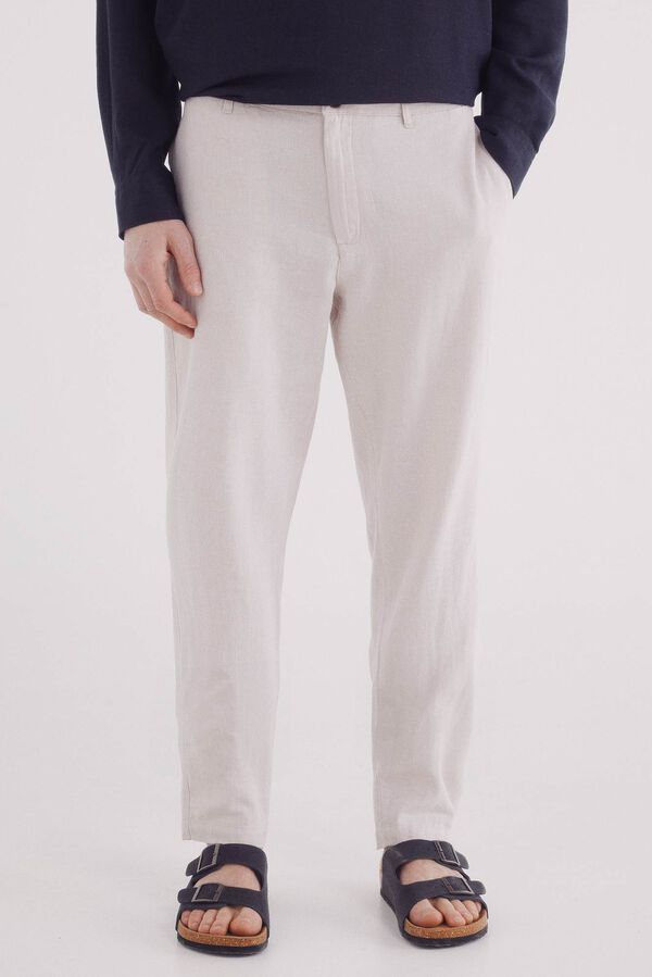 Springfield Calça estruturada em linho slim fit bege