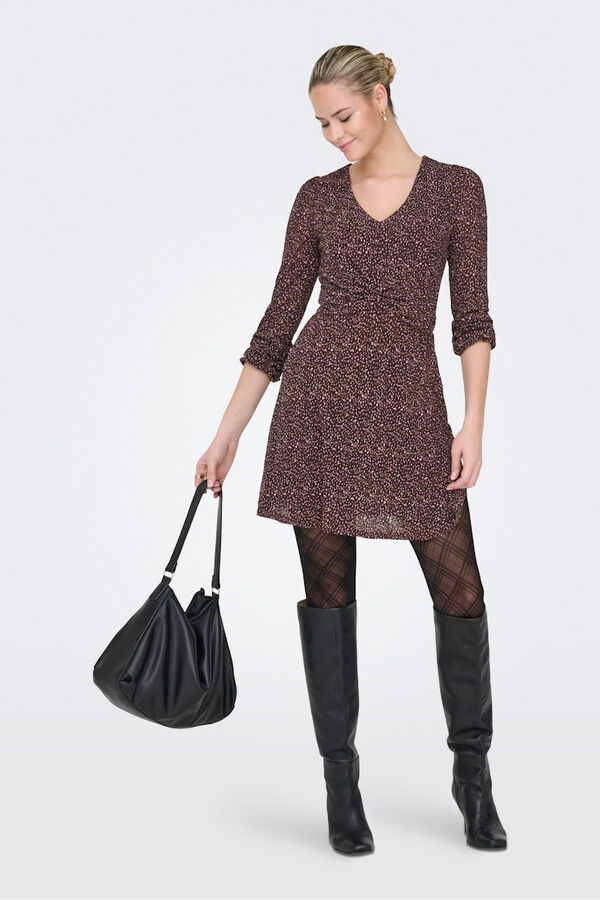 Only Vestido curto estampado castanho