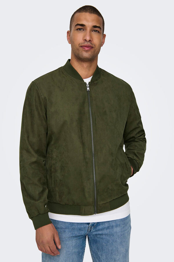 Only & Sons Casaco estilo bomber de camur&ccedil;a para homem verde