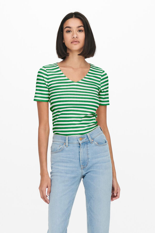 JDY Top manga curta às riscas verde