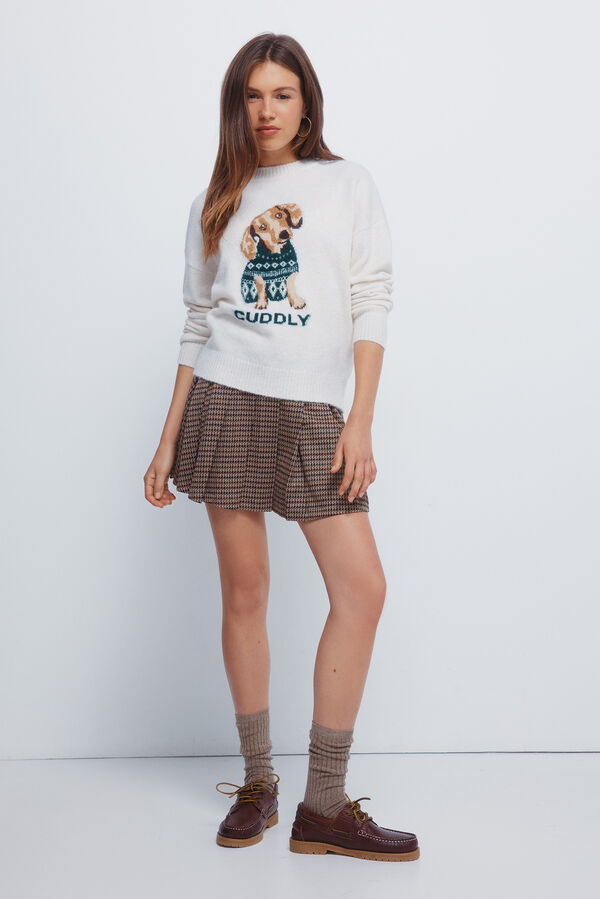 Springfield Camisola com estampado de c&atilde;o em tric&ocirc; "fofo" branco