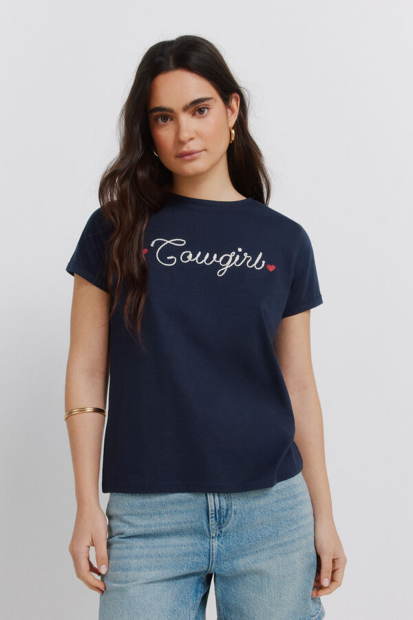 Springfield T-shirt de manga curta em algod&atilde;o "cowgirl" azul