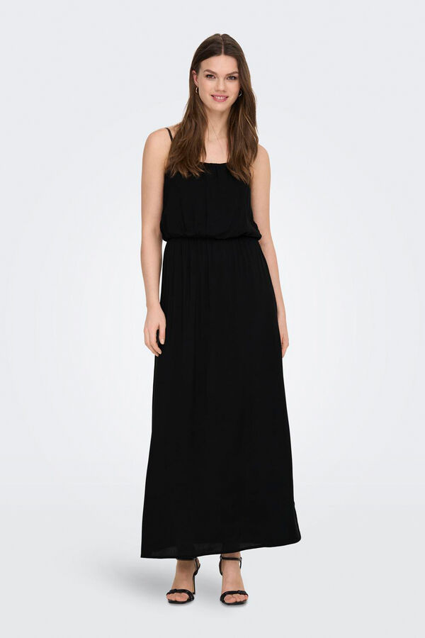 Only Vestido longo com al&ccedil;as ajust&aacute;veis preto