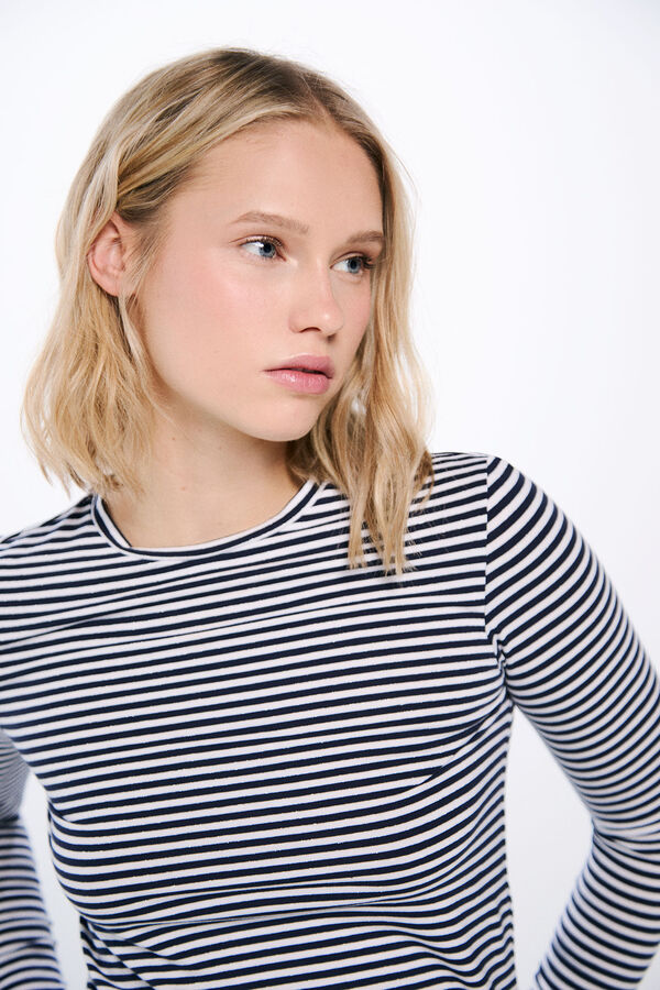 Springfield Camiseta justa riscas em lurex azul