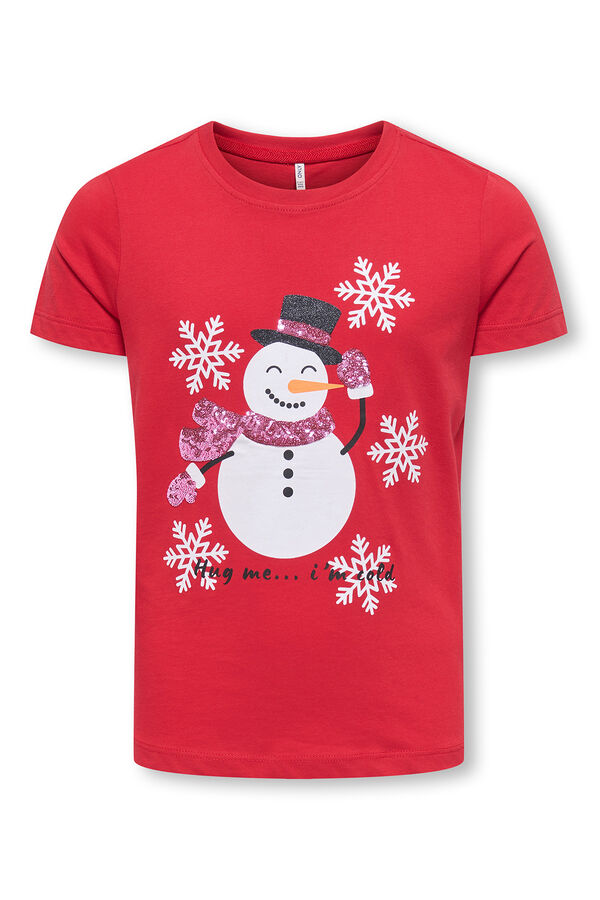 Only Girls T-shirt de Natal de manga curta para manga vermelho
