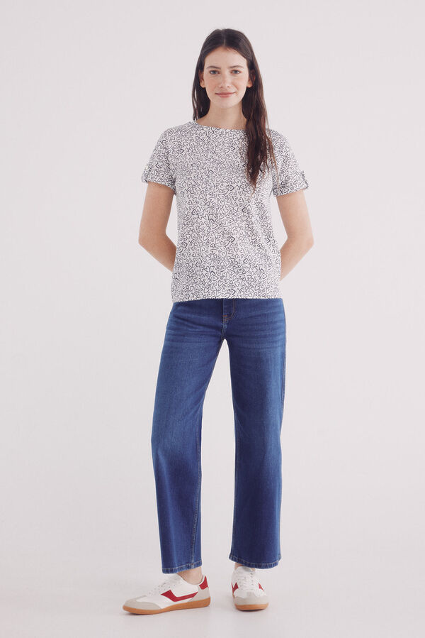 Springfield Camiseta manga vuelta trabilla estampada blanco