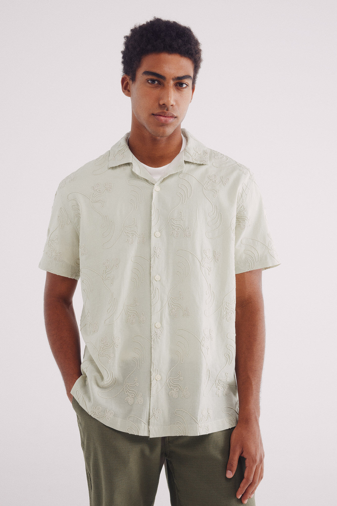 Springfield Camisa manga corta bordada al tono