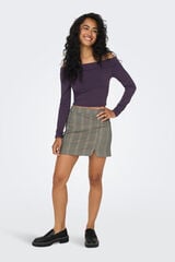 Only Saia curta em xadrez cru