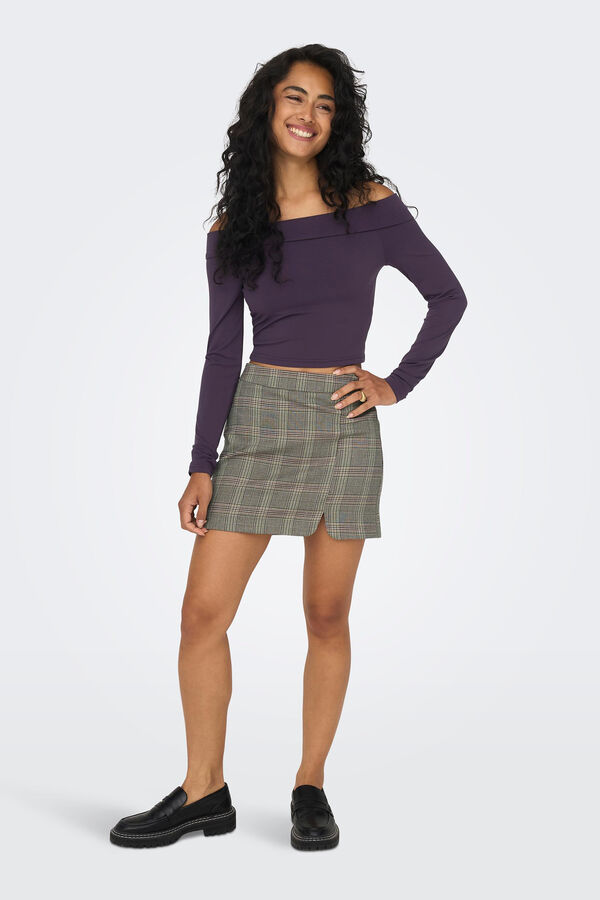 Only Saia curta em xadrez cru