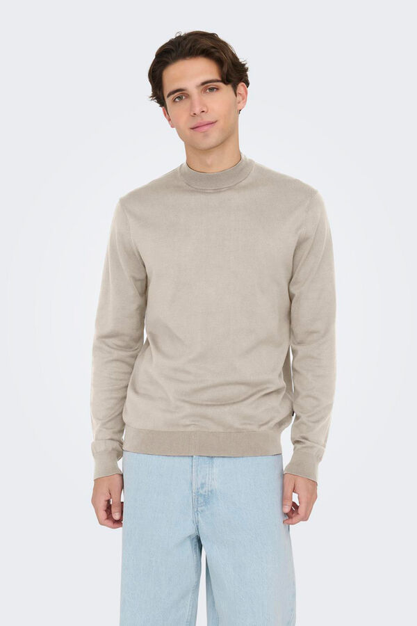 Only & Sons Jersey de hombre cuello mock. Regular fit. gris