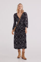 Springfield Vestido midi estampado geom&eacute;trico preto