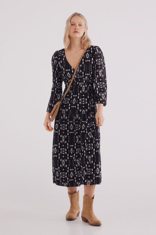 Springfield Vestido midi estampado geom&eacute;trico preto