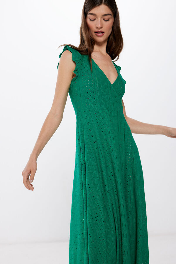 Springfield Vestido Midi Bordado Suizo Hombros Volante marfil