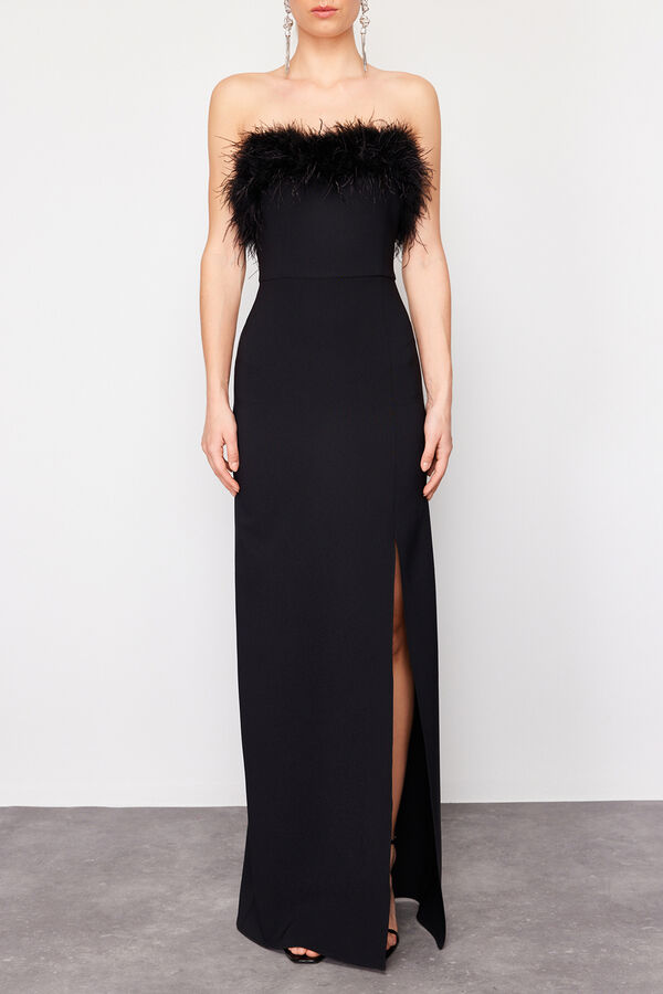 Trendyol Vestido longo de honra at&eacute; o ch&atilde;o preto