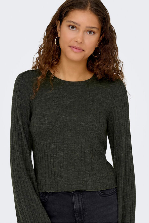 Only Top acanalado manga campana verde