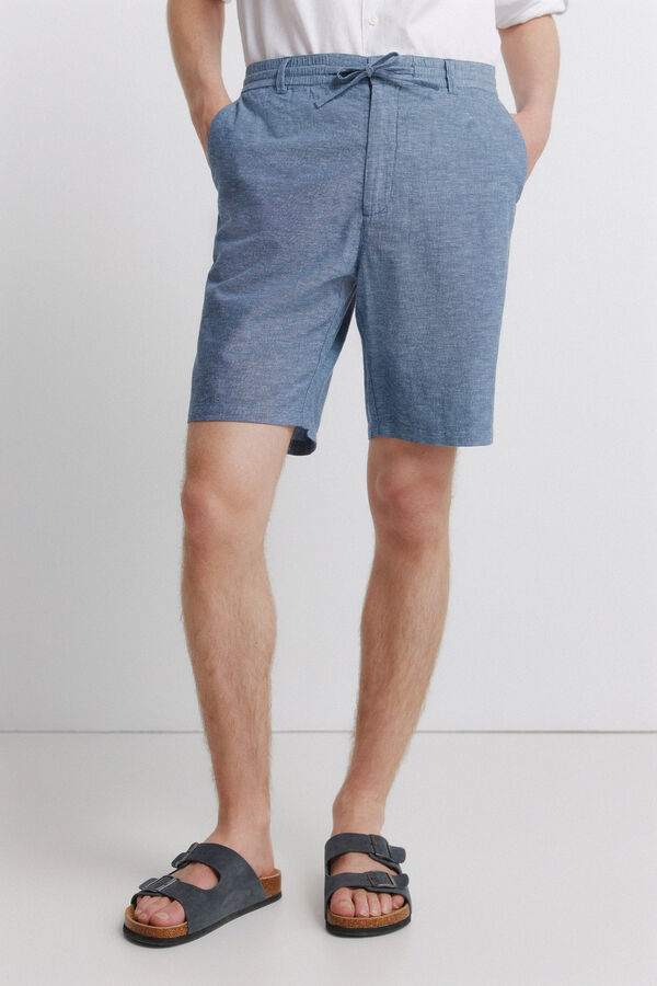 Springfield Bermuda em linho comfort slim fit azul