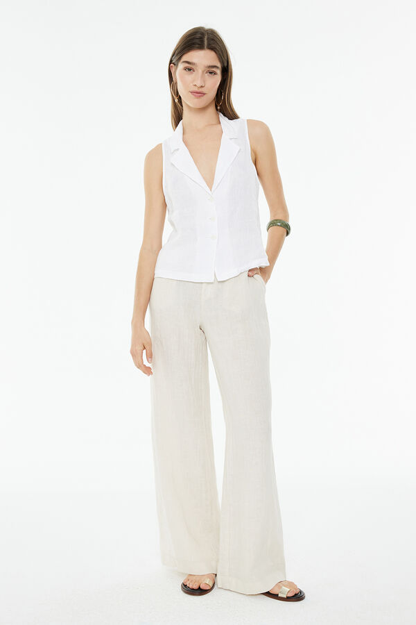 System Action Chaleco de lino recto blanco