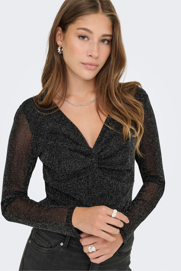 Only Top de glitter manga larga negro