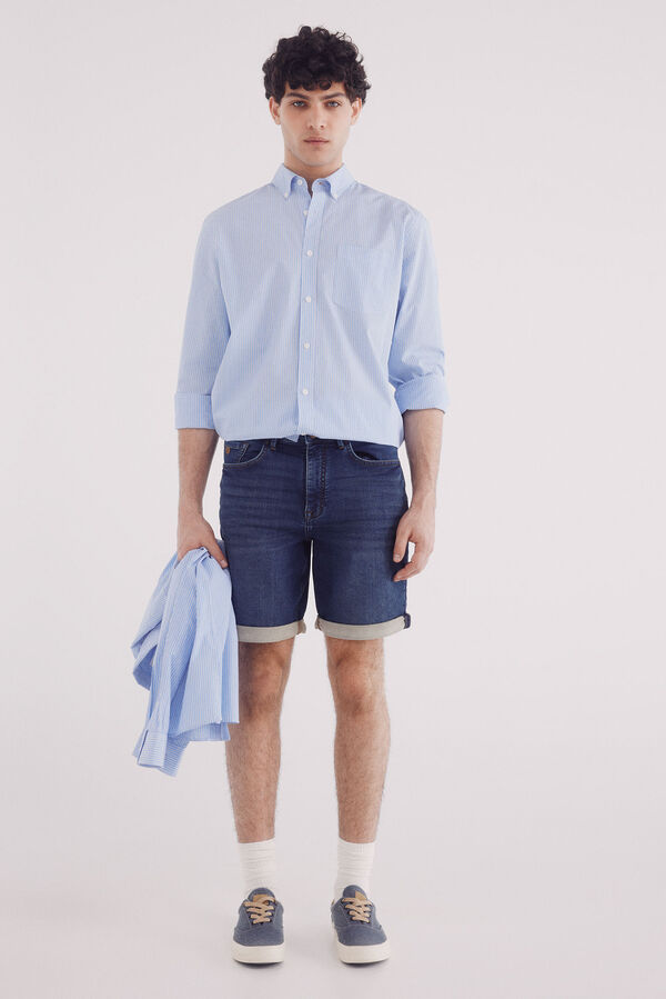 Springfield Bermuda jeans em denim escura slim fit azul