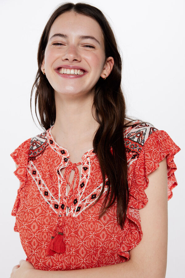 Springfield Top estampado mix sanefas vermelho