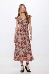 Springfield Vestido midi botones estampado beige