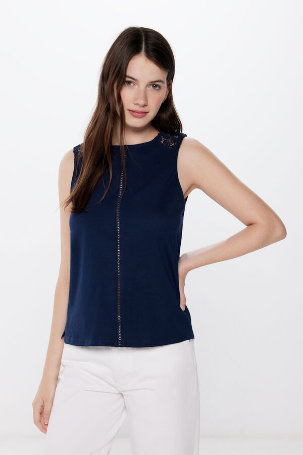 Springfield Camiseta hombros crochet flores azul