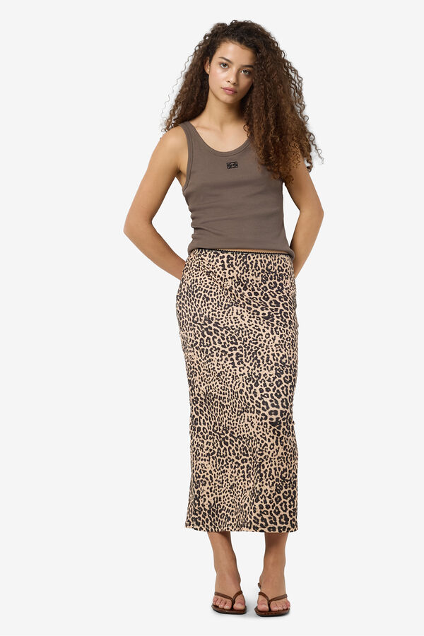 Noisy May Falda midi leopardo cinturilla tostado