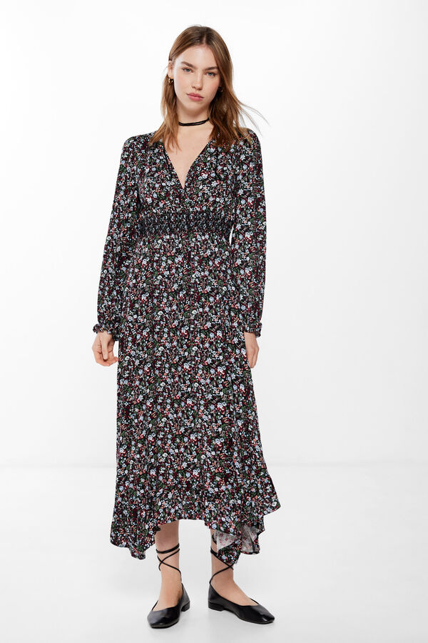 Springfield Vestido Midi Picos Volante negro