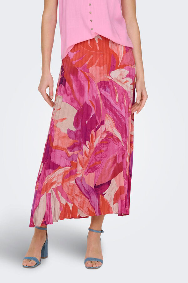 Only Saia comprida plissada rosa