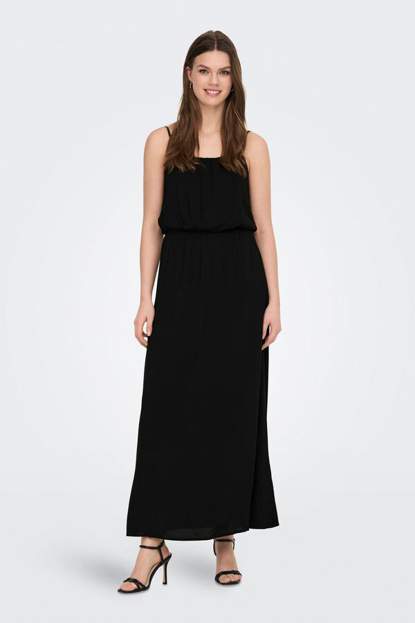 Only Vestido longo com al&ccedil;as ajust&aacute;veis preto