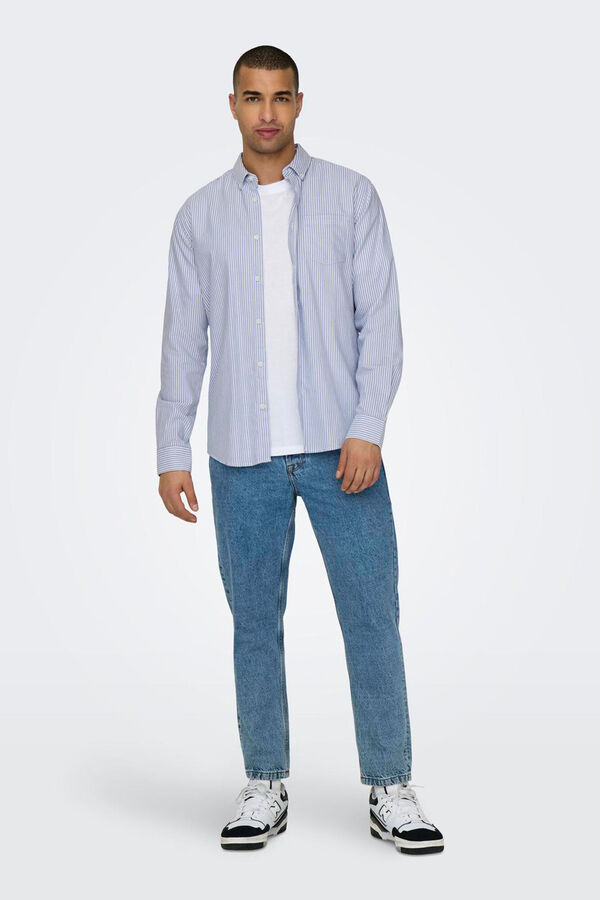 Only & Sons Camisa de manga comprida Oxford &agrave;s riscas azul