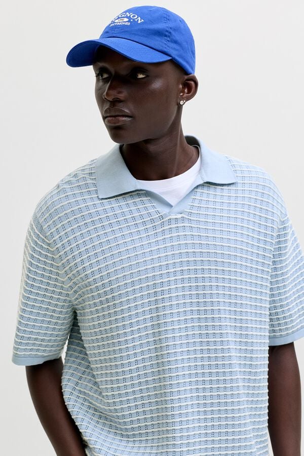 Jack & Jones Polo em malha relaxed fit em algod&atilde;o azul