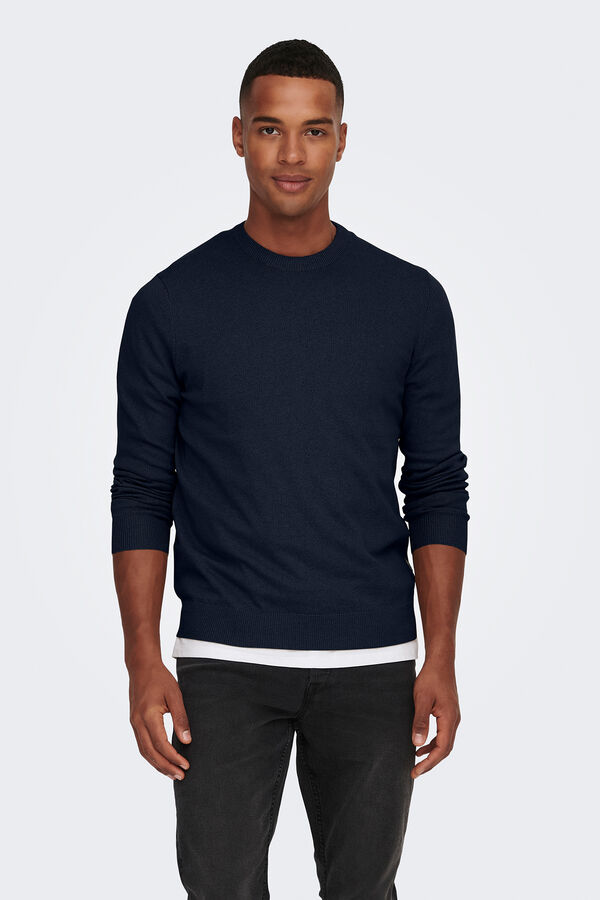 Only & Sons Su&eacute;ter masculino com gola redonda e regular fit azul