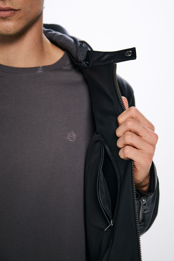 Springfield Cazadora efecto piel capucha negro