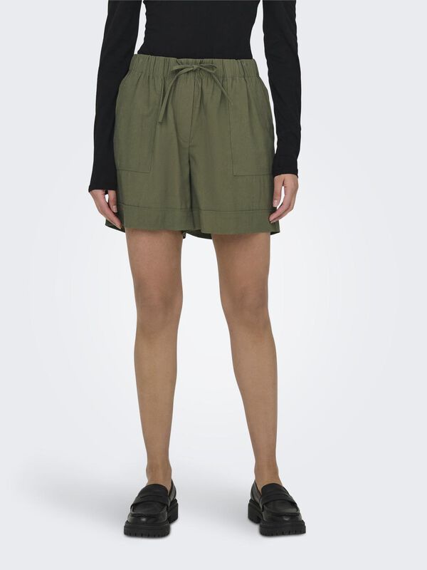 JDY Calças curtas fluidas Caqui escuro